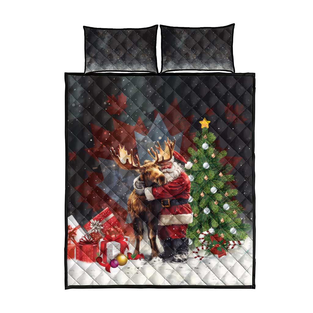 Christmas Canada Quilt Bed Set Merry Moose-Mas Santa Hugging A Moose - Wonder Print Shop