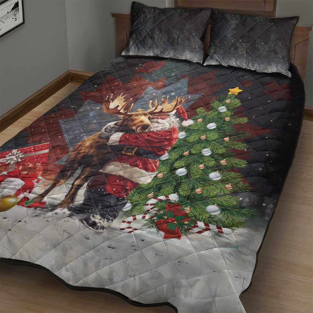 Christmas Canada Quilt Bed Set Merry Moose-Mas Santa Hugging A Moose - Wonder Print Shop
