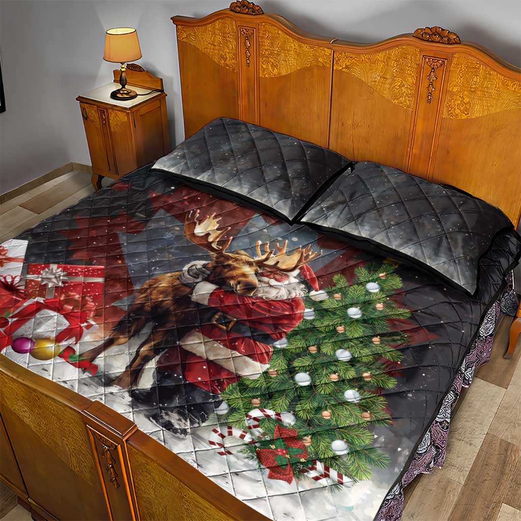 Christmas Canada Quilt Bed Set Merry Moose-Mas Santa Hugging A Moose - Wonder Print Shop