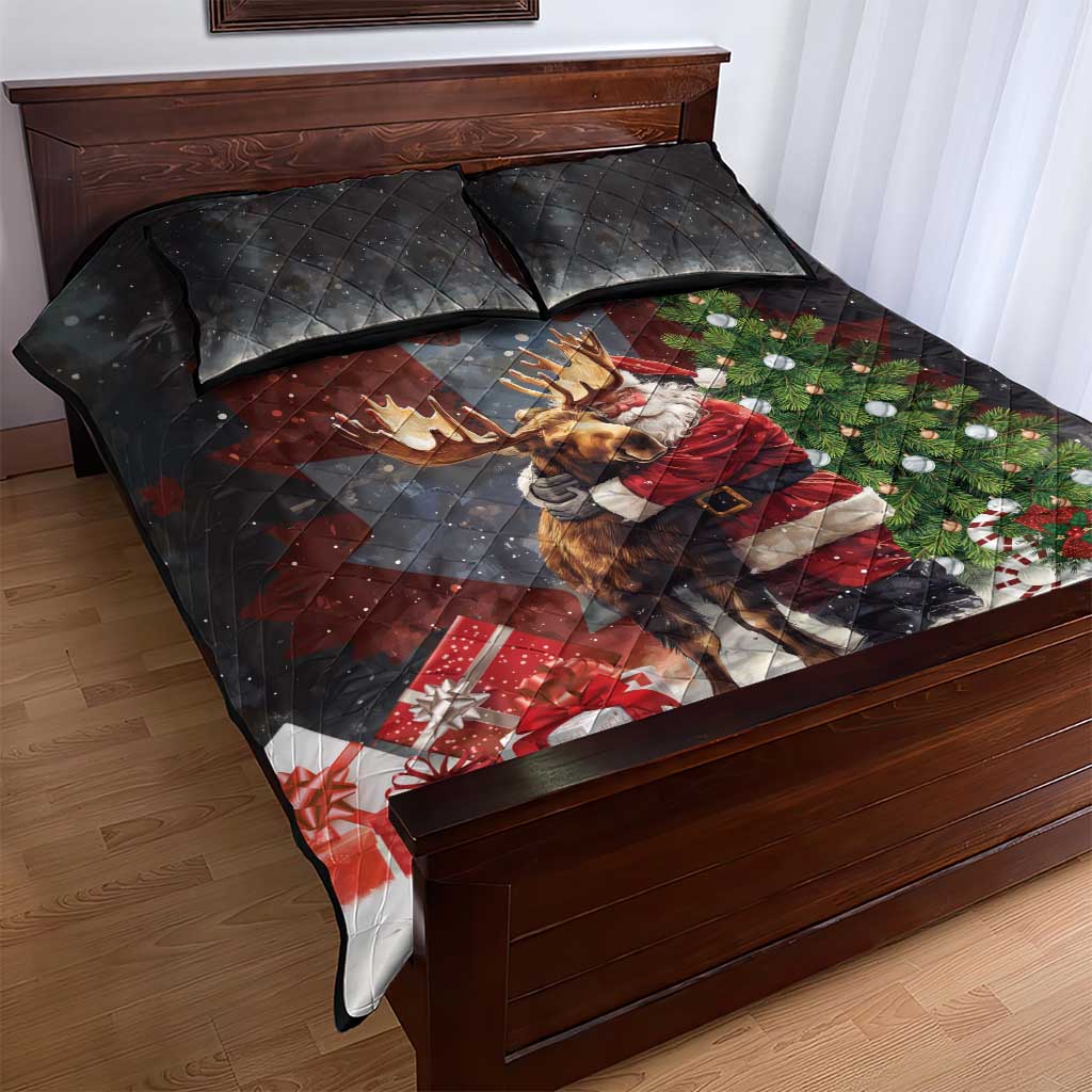 Christmas Canada Quilt Bed Set Merry Moose-Mas Santa Hugging A Moose - Wonder Print Shop