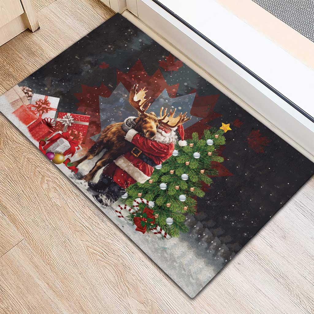 Christmas Canada Rubber Doormat Merry Moose-Mas Santa Hugging A Moose - Wonder Print Shop