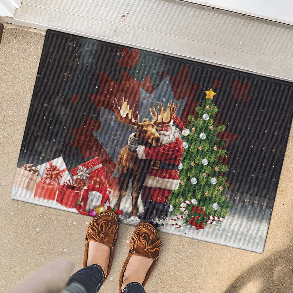 Christmas Canada Rubber Doormat Merry Moose-Mas Santa Hugging A Moose - Wonder Print Shop