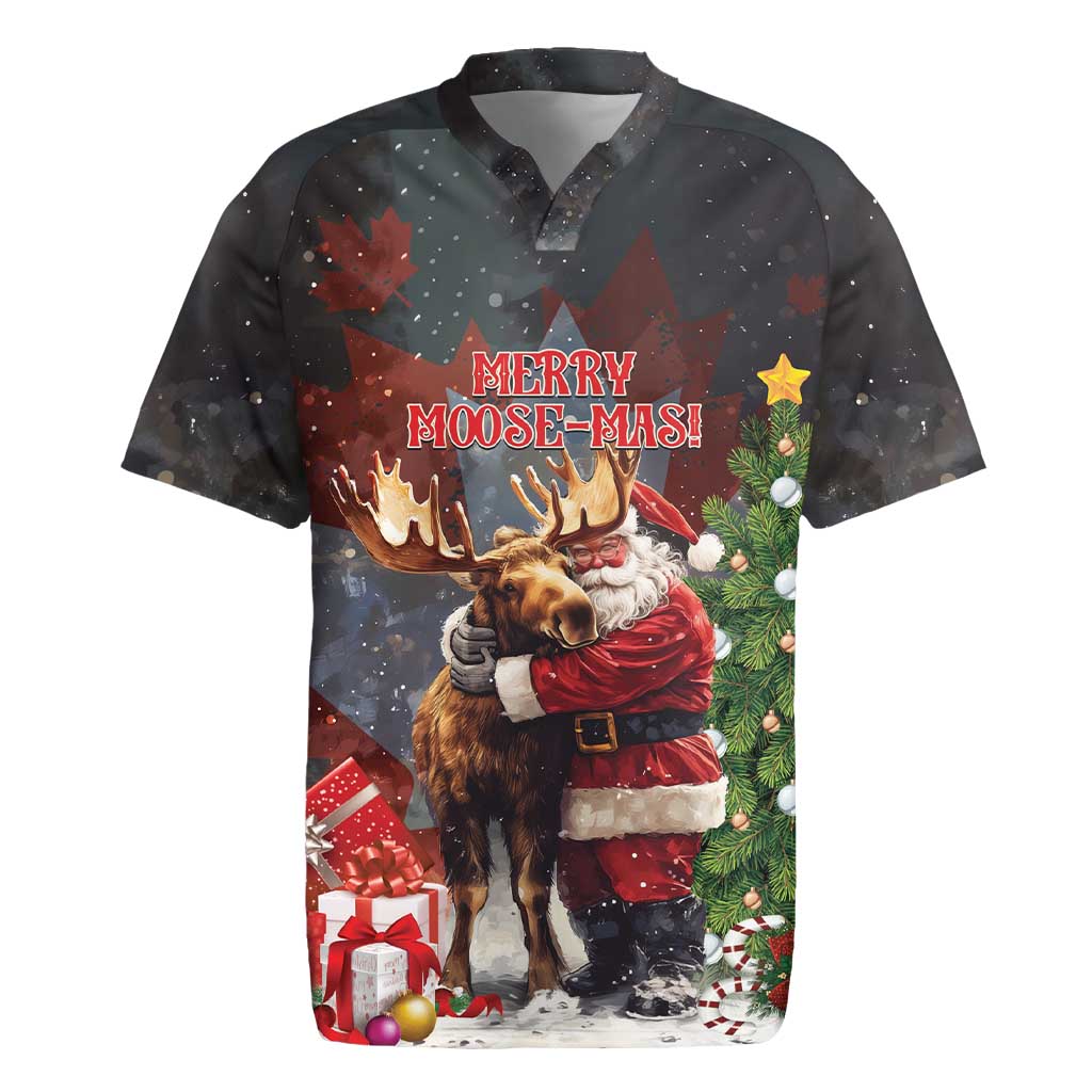 Christmas Canada Rugby Jersey Merry Moose-Mas Santa Hugging A Moose - Wonder Print Shop