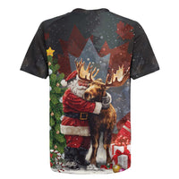 Christmas Canada Rugby Jersey Merry Moose-Mas Santa Hugging A Moose - Wonder Print Shop