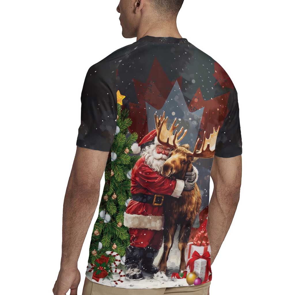 Christmas Canada Rugby Jersey Merry Moose-Mas Santa Hugging A Moose - Wonder Print Shop