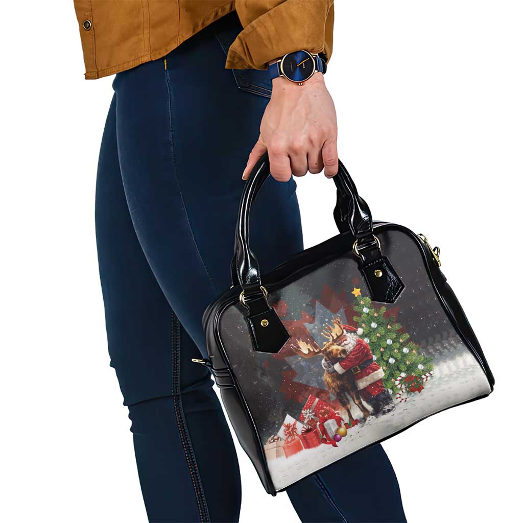 Christmas Canada Shoulder Handbag Merry Moose-Mas Santa Hugging A Moose