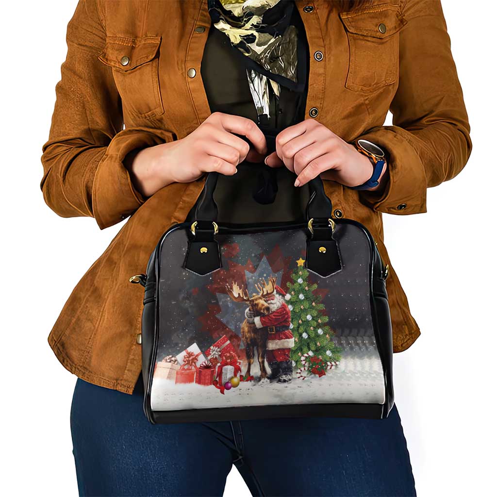 Christmas Canada Shoulder Handbag Merry Moose-Mas Santa Hugging A Moose