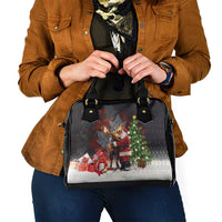 Christmas Canada Shoulder Handbag Merry Moose-Mas Santa Hugging A Moose