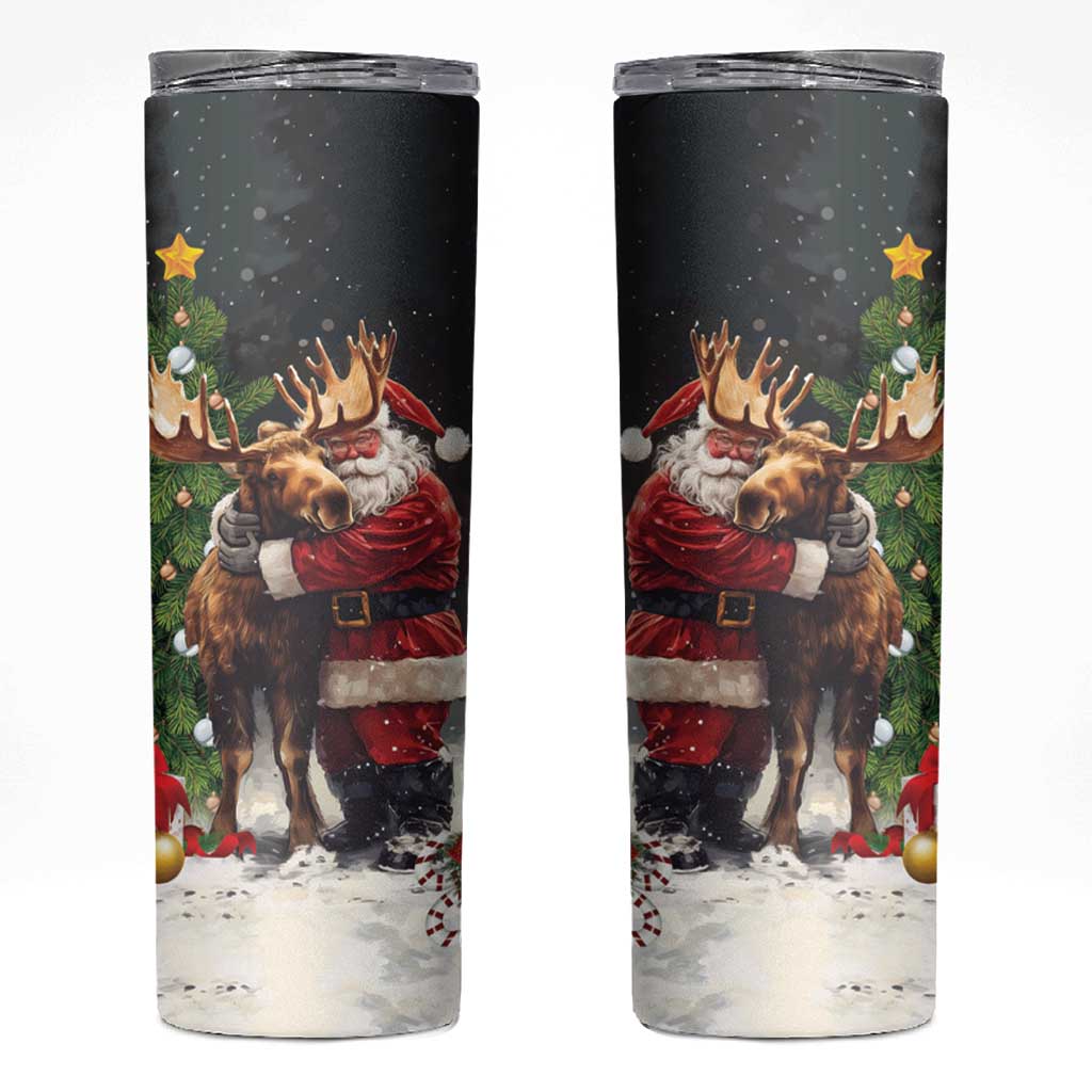 Christmas Canada Skinny Tumbler Merry Moose-Mas Santa Hugging A Moose - Wonder Print Shop