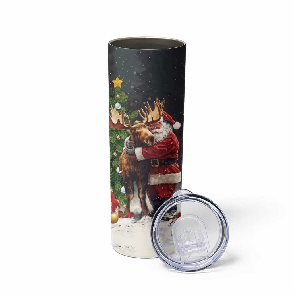 Christmas Canada Skinny Tumbler Merry Moose-Mas Santa Hugging A Moose - Wonder Print Shop