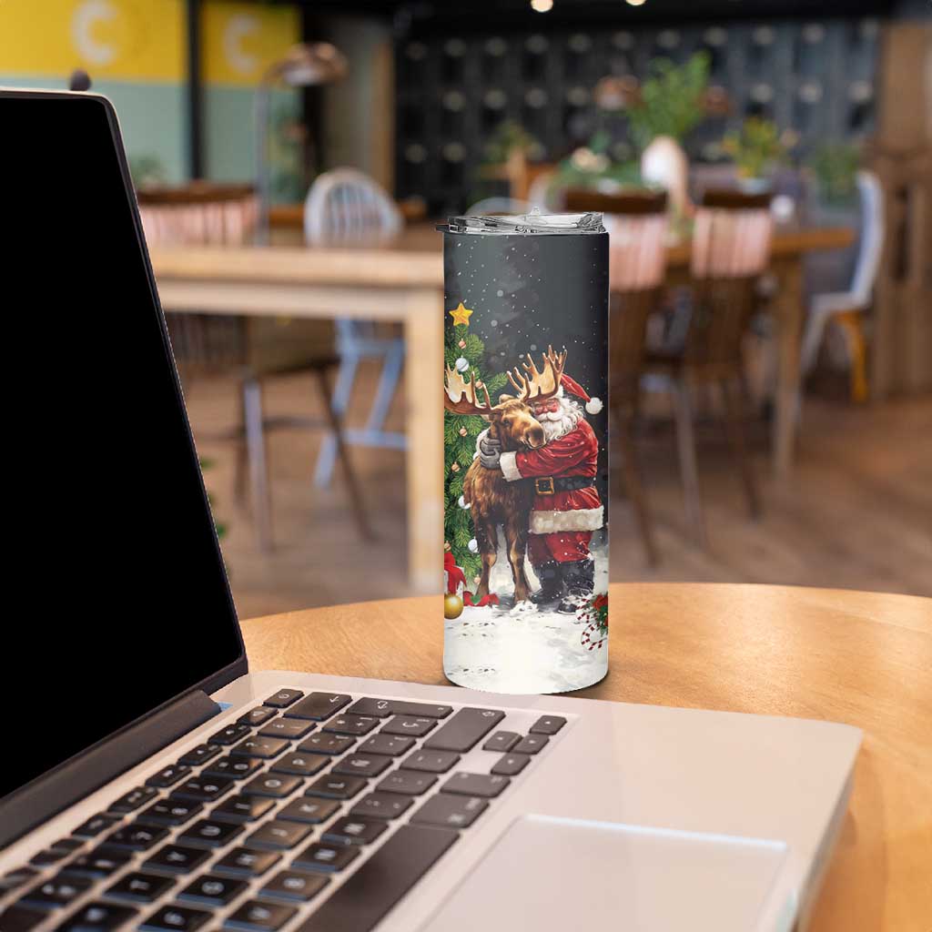 Christmas Canada Skinny Tumbler Merry Moose-Mas Santa Hugging A Moose - Wonder Print Shop