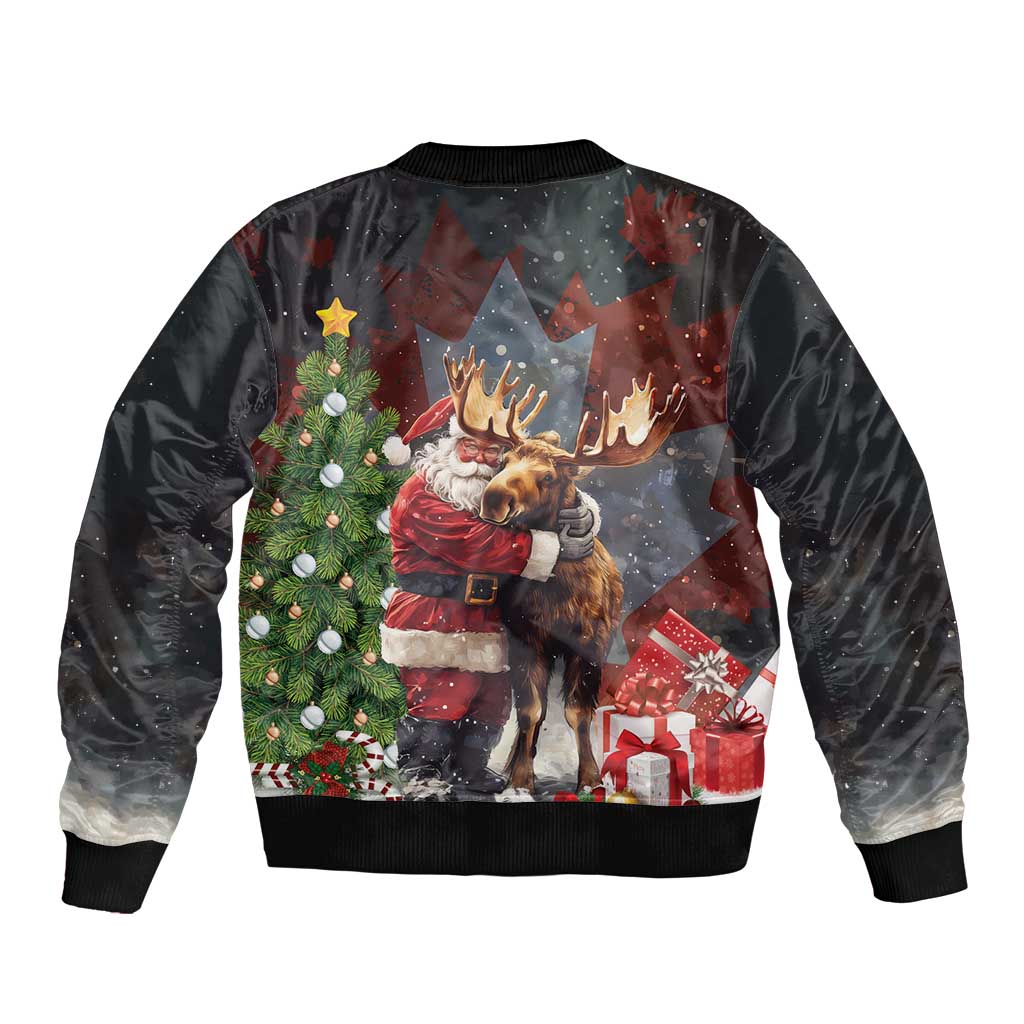 Christmas Canada Sleeve Zip Bomber Jacket Merry Moose-Mas Santa Hugging A Moose - Wonder Print Shop