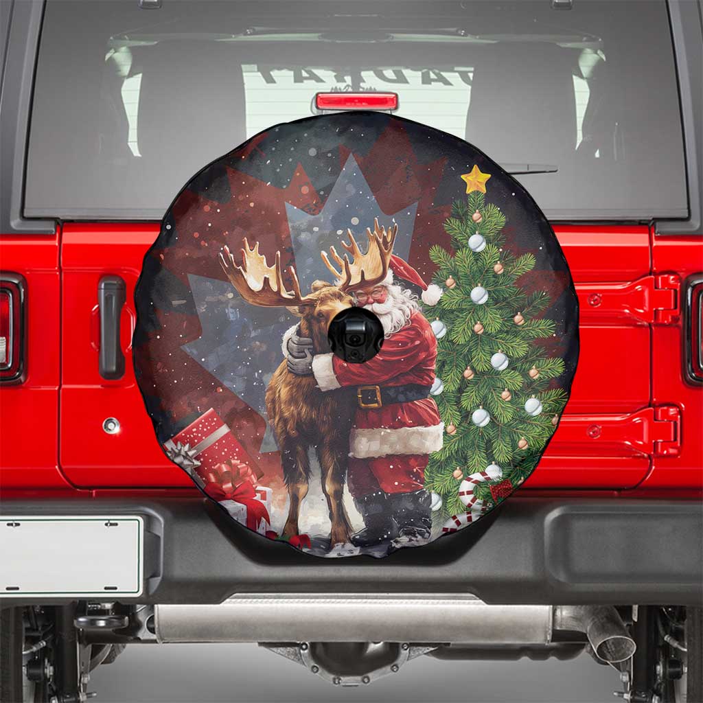 Christmas Canada Spare Tire Cover Merry Moose-Mas Santa Hugging A Moose - Wonder Print Shop