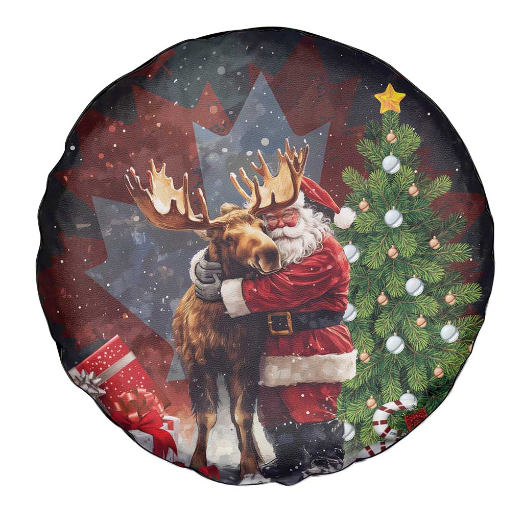 Christmas Canada Spare Tire Cover Merry Moose-Mas Santa Hugging A Moose - Wonder Print Shop