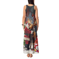 Christmas Canada Tank Maxi Dress Merry Moose-Mas Santa Hugging A Moose - Wonder Print Shop