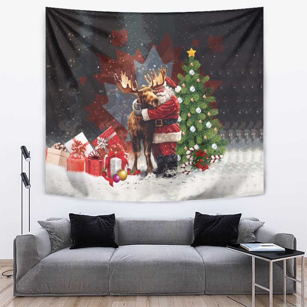 Christmas Canada Tapestry Merry Moose-Mas Santa Hugging A Moose - Wonder Print Shop