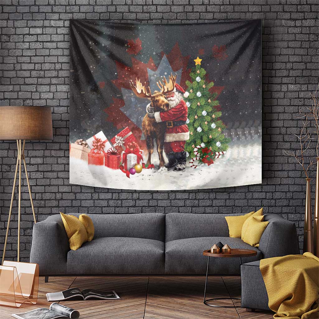 Christmas Canada Tapestry Merry Moose-Mas Santa Hugging A Moose - Wonder Print Shop