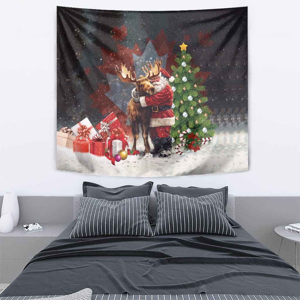 Christmas Canada Tapestry Merry Moose-Mas Santa Hugging A Moose - Wonder Print Shop