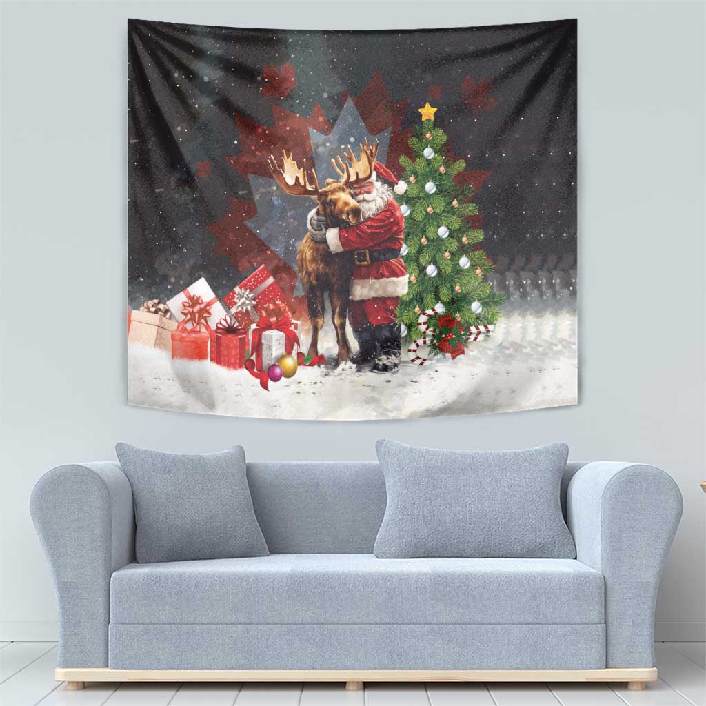 Christmas Canada Tapestry Merry Moose-Mas Santa Hugging A Moose - Wonder Print Shop