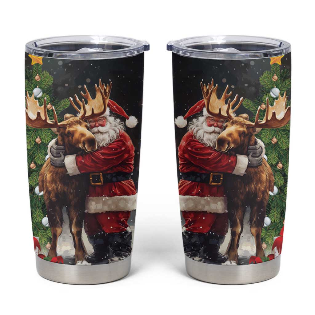 Christmas Canada Tumbler Cup Merry Moose-Mas Santa Hugging A Moose - Wonder Print Shop