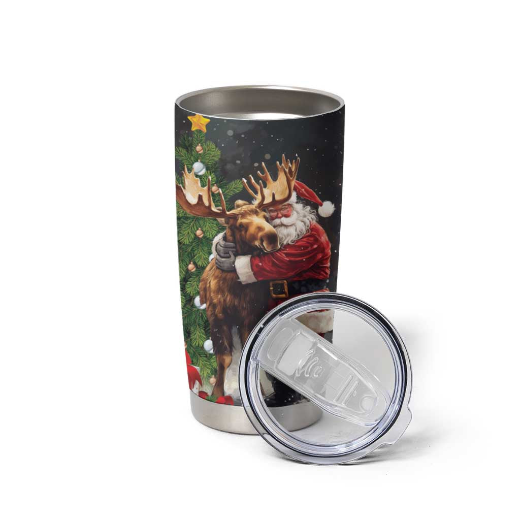 Christmas Canada Tumbler Cup Merry Moose-Mas Santa Hugging A Moose - Wonder Print Shop