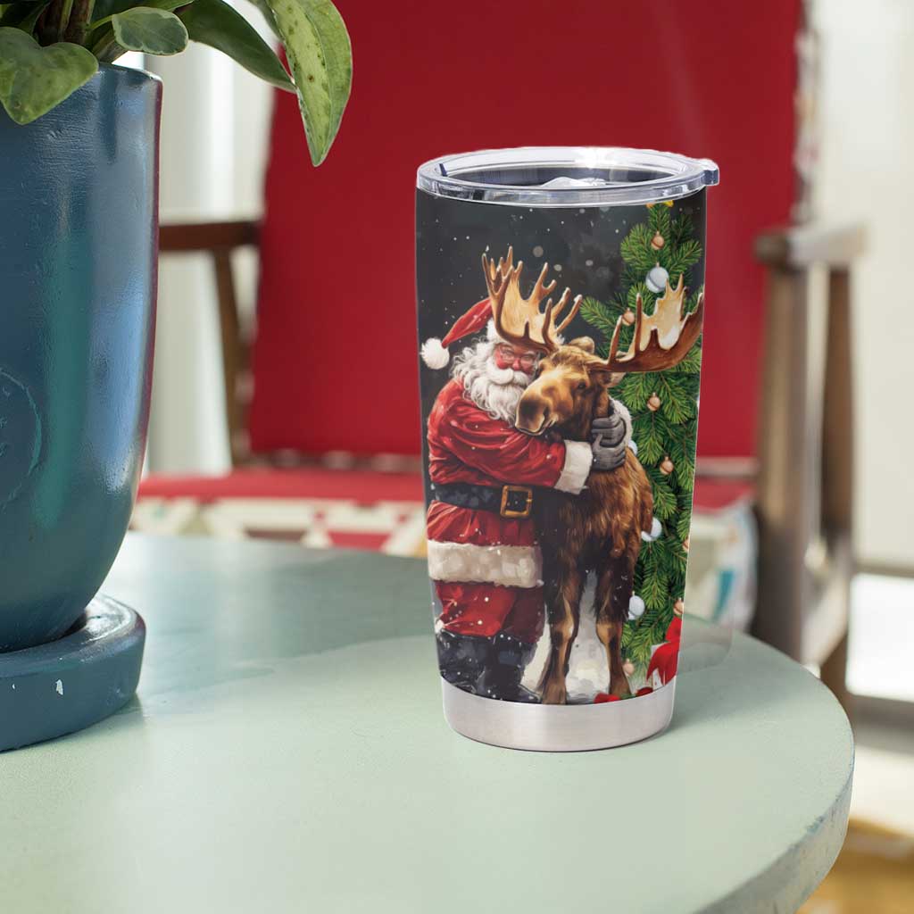Christmas Canada Tumbler Cup Merry Moose-Mas Santa Hugging A Moose - Wonder Print Shop