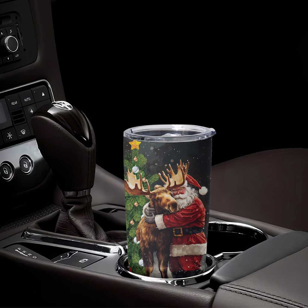 Christmas Canada Tumbler Cup Merry Moose-Mas Santa Hugging A Moose - Wonder Print Shop