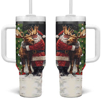 Christmas Canada Tumbler With Handle Merry Moose-Mas Santa Hugging A Moose - Wonder Print Shop
