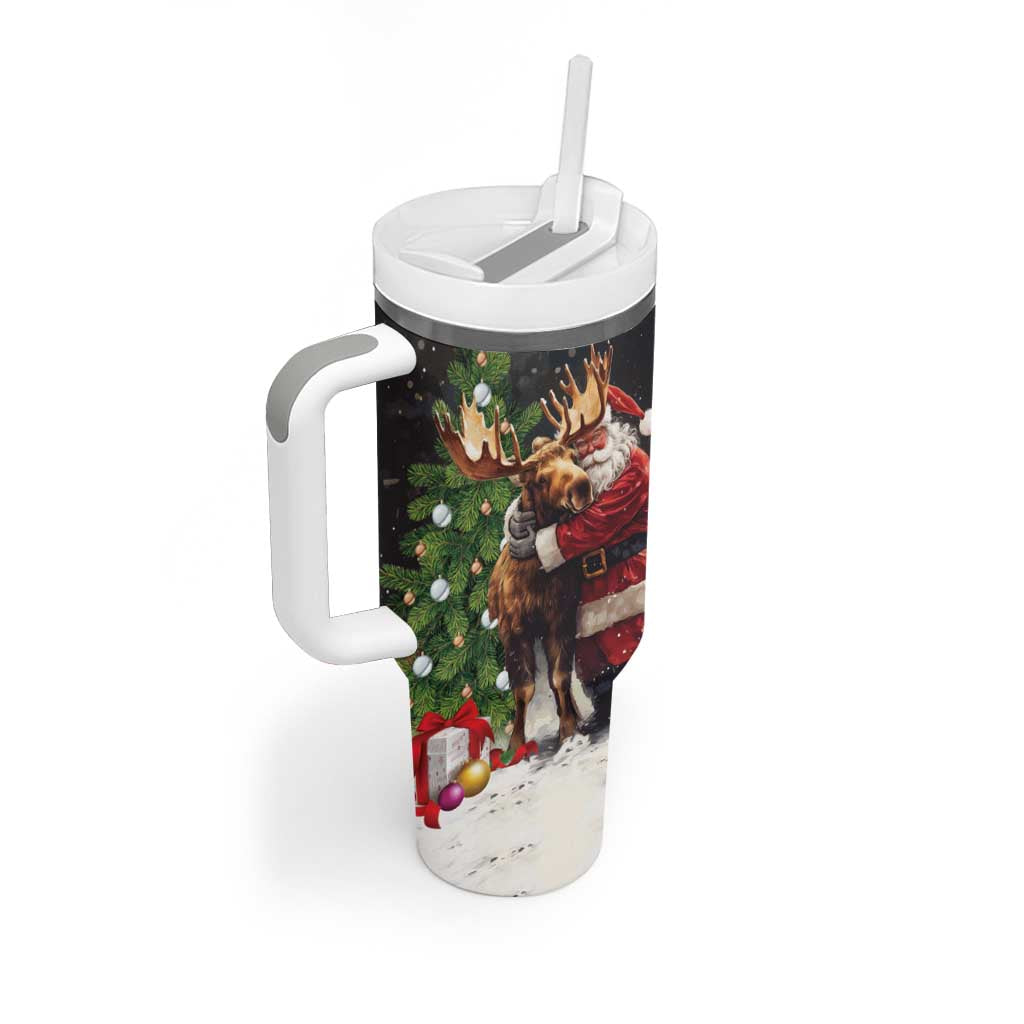 Christmas Canada Tumbler With Handle Merry Moose-Mas Santa Hugging A Moose - Wonder Print Shop