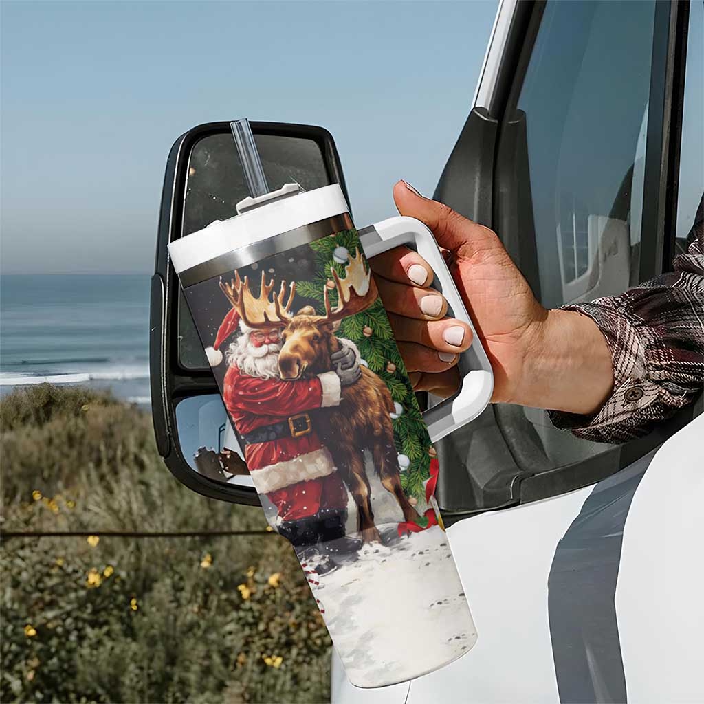 Christmas Canada Tumbler With Handle Merry Moose-Mas Santa Hugging A Moose - Wonder Print Shop