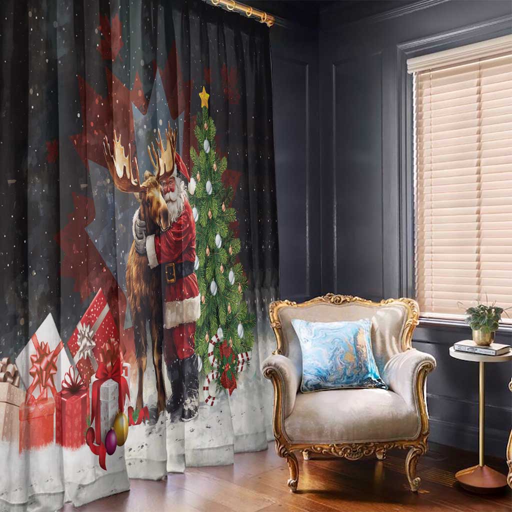 Christmas Canada Window Curtain Merry Moose-Mas Santa Hugging A Moose - Wonder Print Shop