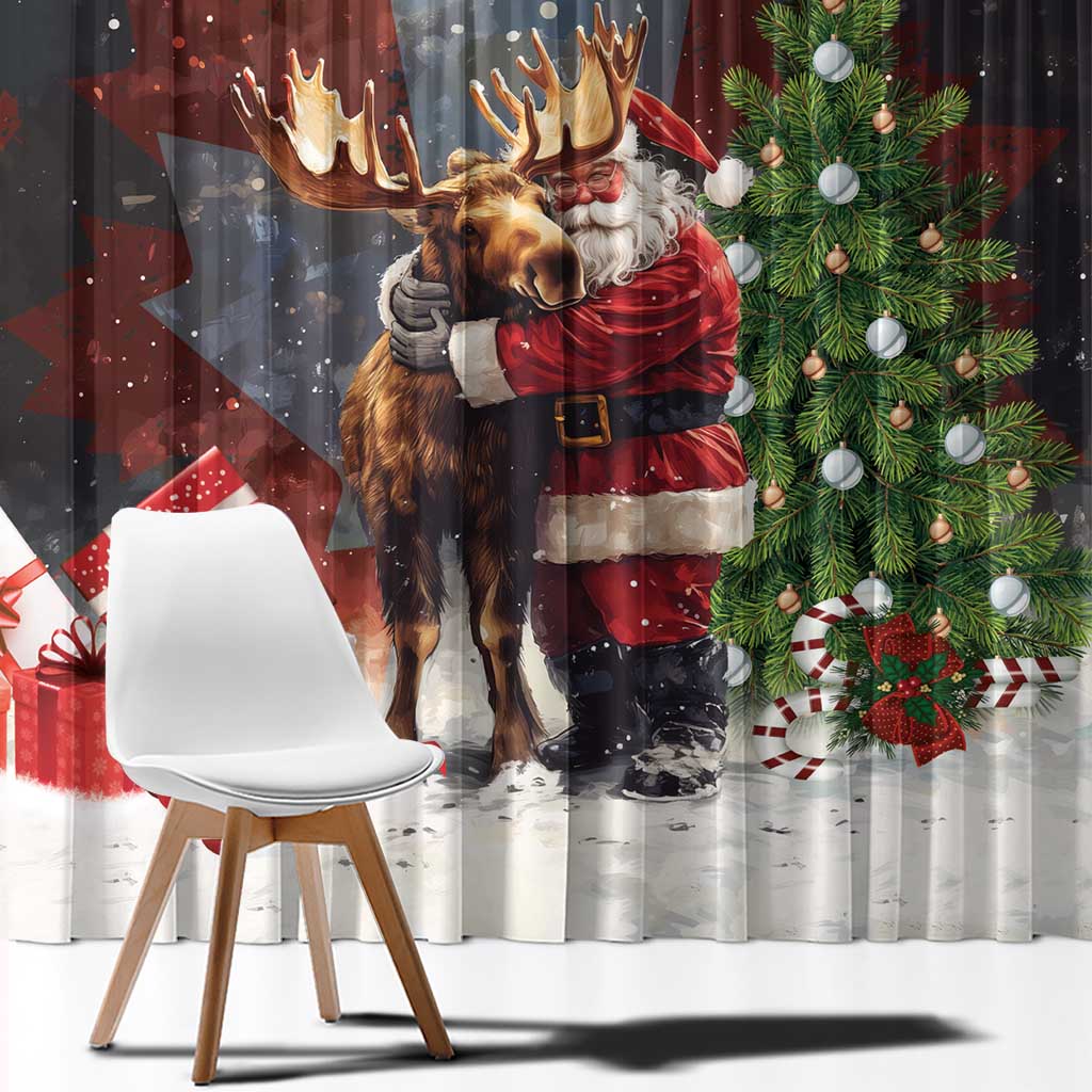 Christmas Canada Window Curtain Merry Moose-Mas Santa Hugging A Moose - Wonder Print Shop