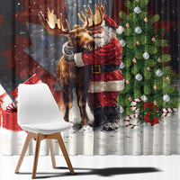 Christmas Canada Window Curtain Merry Moose-Mas Santa Hugging A Moose - Wonder Print Shop