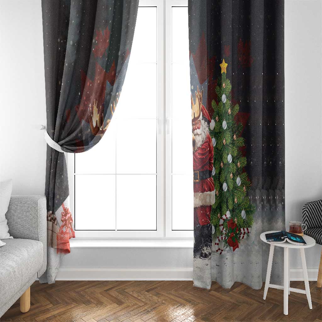 Christmas Canada Window Curtain Merry Moose-Mas Santa Hugging A Moose - Wonder Print Shop