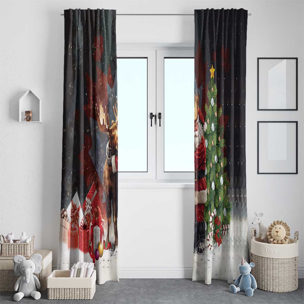 Christmas Canada Window Curtain Merry Moose-Mas Santa Hugging A Moose - Wonder Print Shop