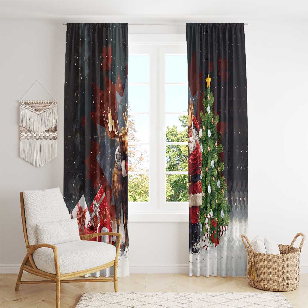 Christmas Canada Window Curtain Merry Moose-Mas Santa Hugging A Moose - Wonder Print Shop