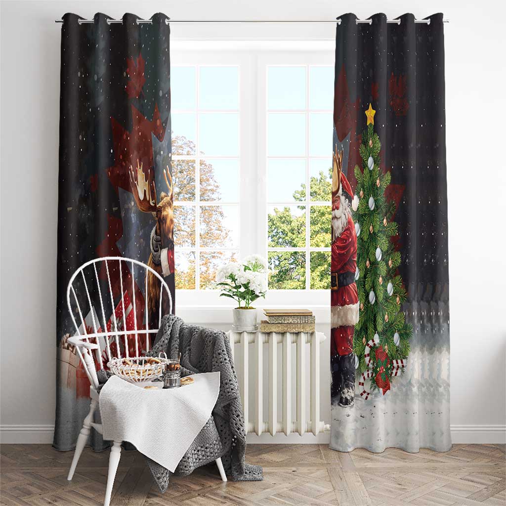 Christmas Canada Window Curtain Merry Moose-Mas Santa Hugging A Moose - Wonder Print Shop