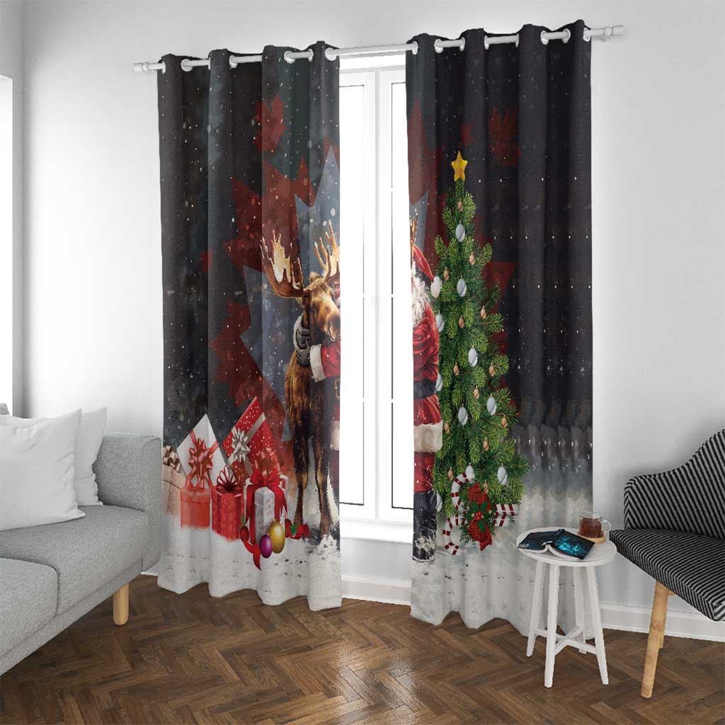 Christmas Canada Window Curtain Merry Moose-Mas Santa Hugging A Moose - Wonder Print Shop