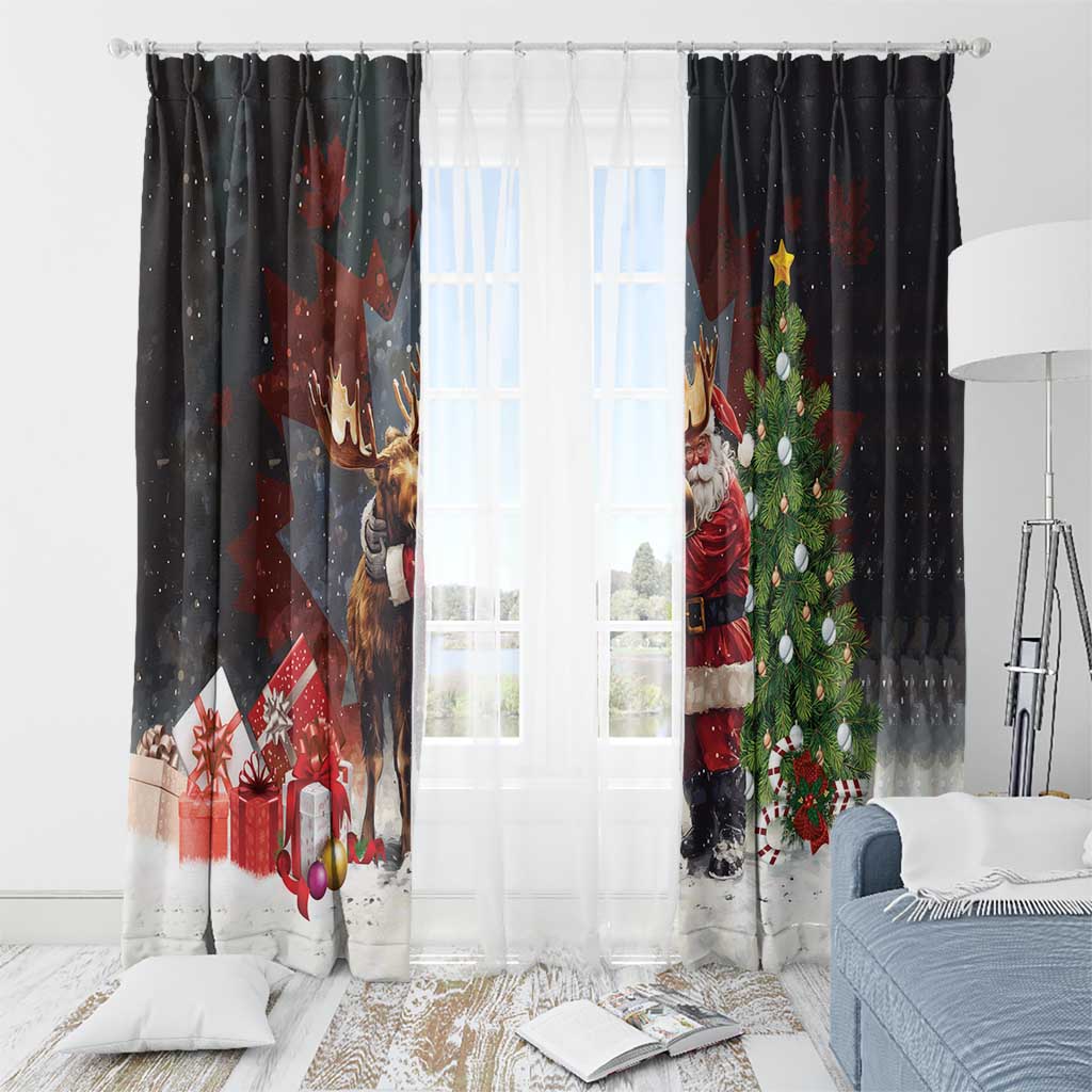 Christmas Canada Window Curtain Merry Moose-Mas Santa Hugging A Moose - Wonder Print Shop