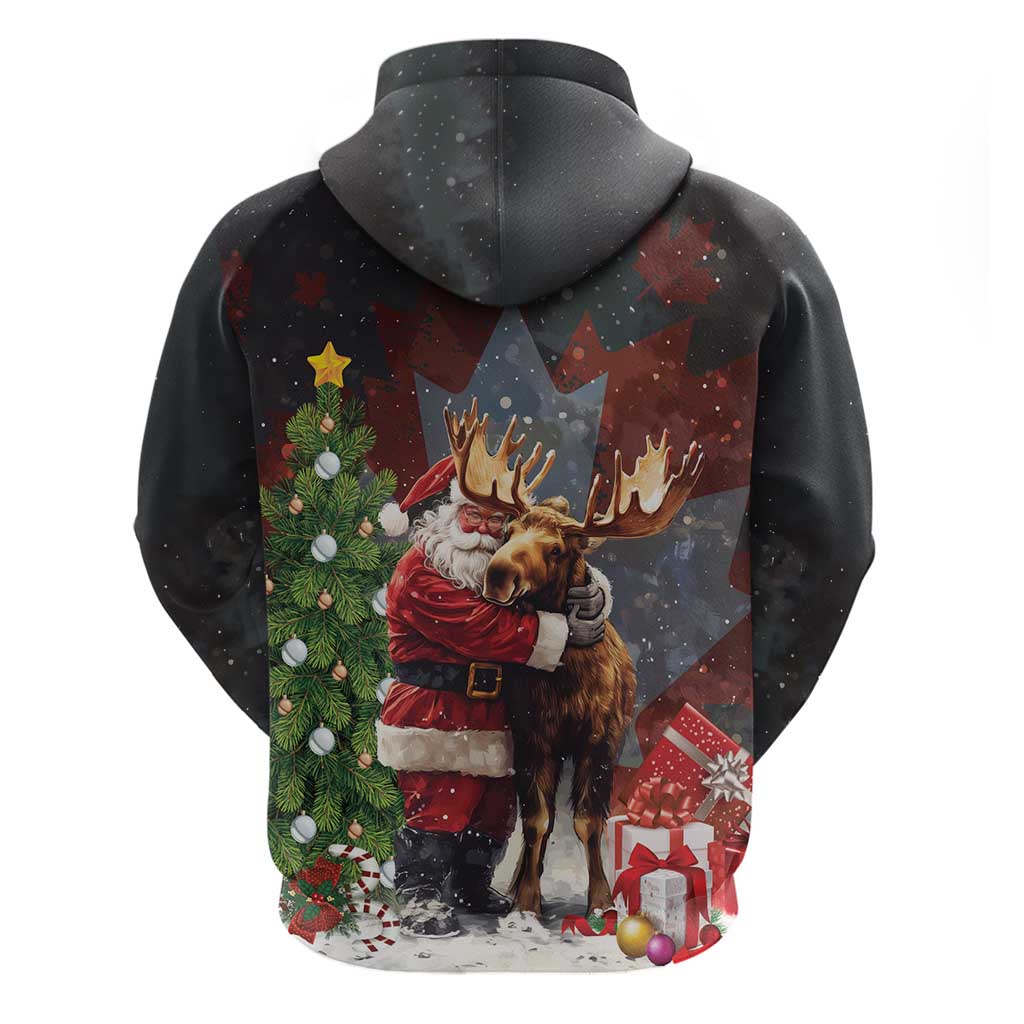 Christmas Canada Zip Hoodie Merry Moose-Mas Santa Hugging A Moose - Wonder Print Shop