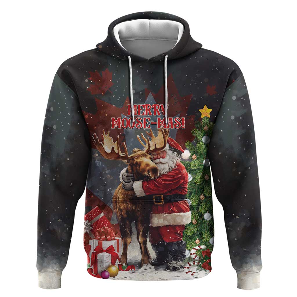 Christmas Canada Zip Hoodie Merry Moose-Mas Santa Hugging A Moose - Wonder Print Shop