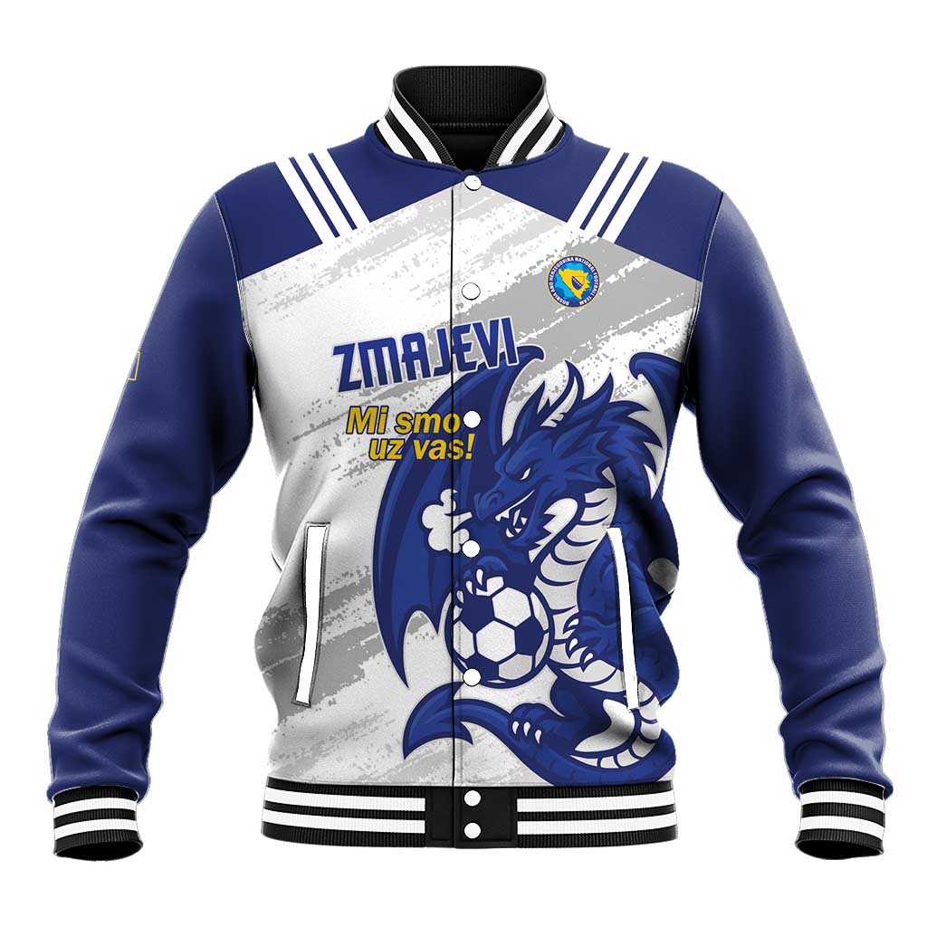 Bosnia and Herzegovina Football Custom Baseball Jacket Go Zmajevi Mi smo uz vas White Version - Wonder Print Shop
