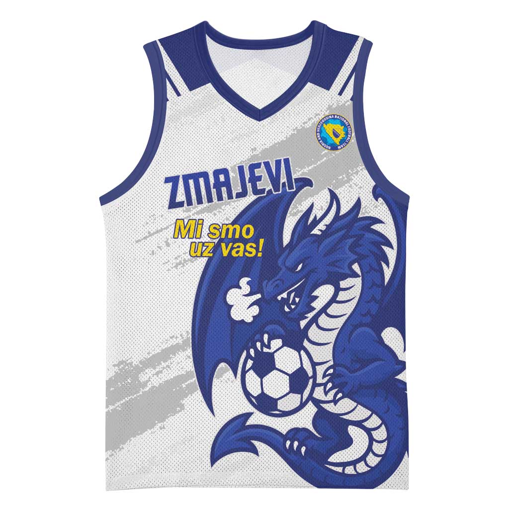 Bosnia and Herzegovina Football Custom Basketball Jersey Go Zmajevi Mi smo uz vas White Version - Wonder Print Shop