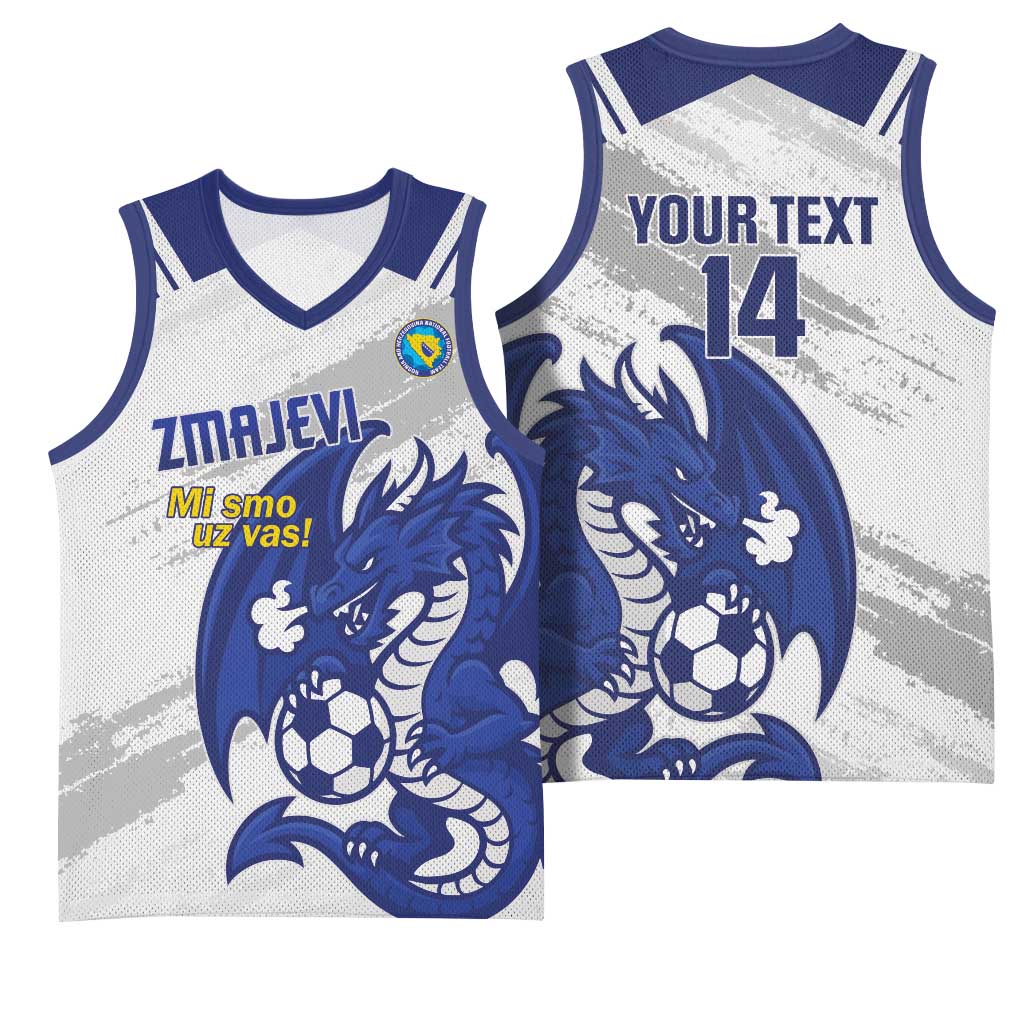 Bosnia and Herzegovina Football Custom Basketball Jersey Go Zmajevi Mi smo uz vas White Version - Wonder Print Shop