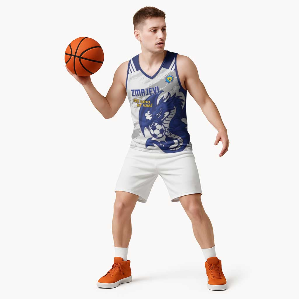 Bosnia and Herzegovina Football Custom Basketball Jersey Go Zmajevi Mi smo uz vas White Version - Wonder Print Shop