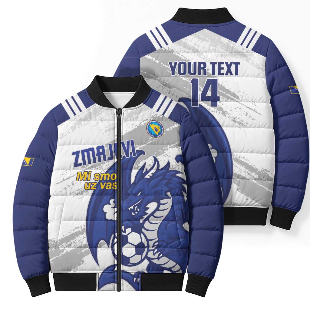 Bosnia and Herzegovina Football Custom Bomber Puffer Jacket Go Zmajevi Mi smo uz vas White Version - Wonder Print Shop