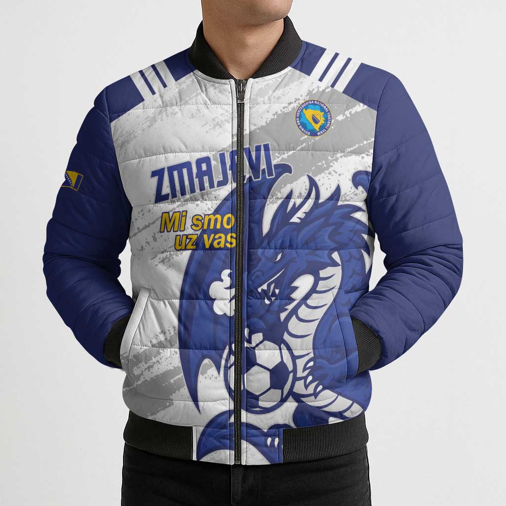 Bosnia and Herzegovina Football Custom Bomber Puffer Jacket Go Zmajevi Mi smo uz vas White Version - Wonder Print Shop