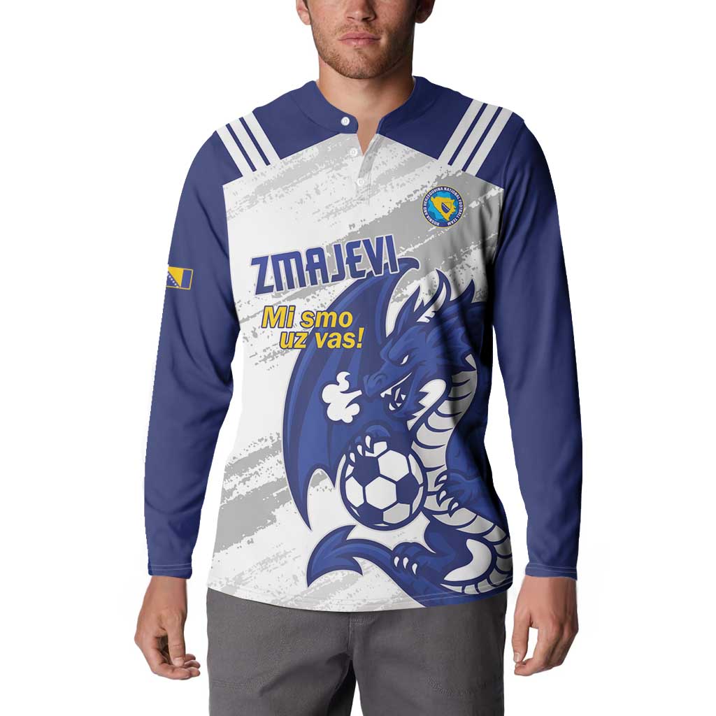 Bosnia and Herzegovina Football Custom Button Sweatshirt Go Zmajevi Mi smo uz vas White Version - Wonder Print Shop