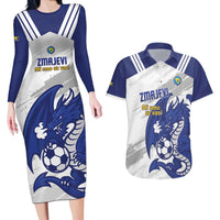 Bosnia and Herzegovina Football Custom Couples Matching Long Sleeve Bodycon Dress and Hawaiian Shirt Go Zmajevi Mi smo uz vas White Version - Wonder Print Shop