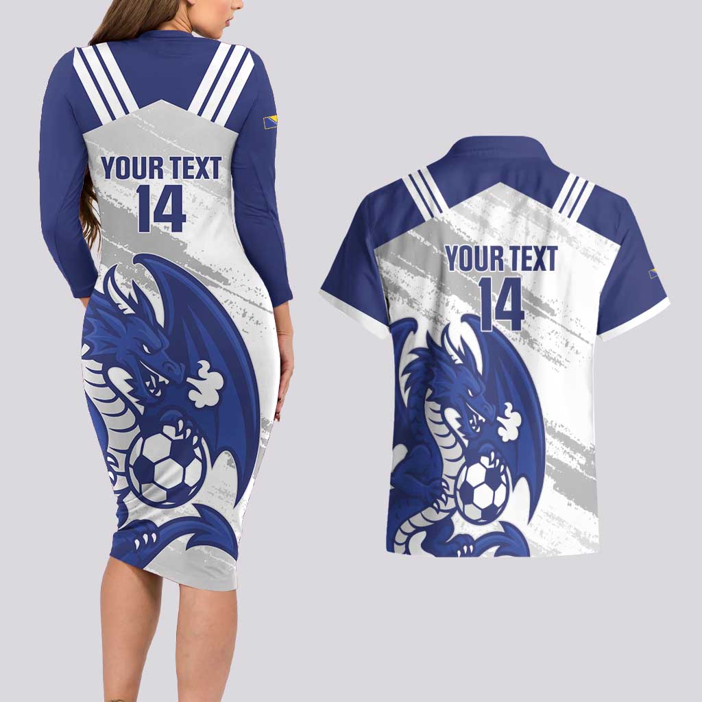 Bosnia and Herzegovina Football Custom Couples Matching Long Sleeve Bodycon Dress and Hawaiian Shirt Go Zmajevi Mi smo uz vas White Version - Wonder Print Shop